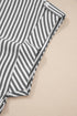 Stripe Print V Neck Roll Tab Dolman Sleeve Blouse