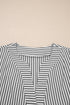 Stripe Print V Neck Roll Tab Dolman Sleeve Blouse