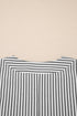 Stripe Print V Neck Roll Tab Dolman Sleeve Blouse