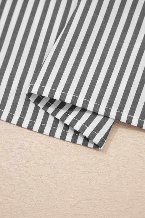 Stripe Print V Neck Roll Tab Dolman Sleeve Blouse