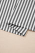 Stripe Print V Neck Roll Tab Dolman Sleeve Blouse