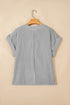 Stripe Print V Neck Roll Tab Dolman Sleeve Blouse