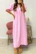 Stripe Print V Neck Short Sleeve Shift Maxi Dress