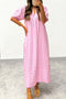 Stripe Print V Neck Short Sleeve Shift Maxi Dress