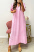 Stripe Print V Neck Short Sleeve Shift Maxi Dress