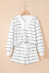 Stripe Print Zip Up Drop Shoulder Pullover Short Set
