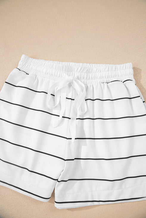 Stripe Print Zip Up Drop Shoulder Pullover Short Set