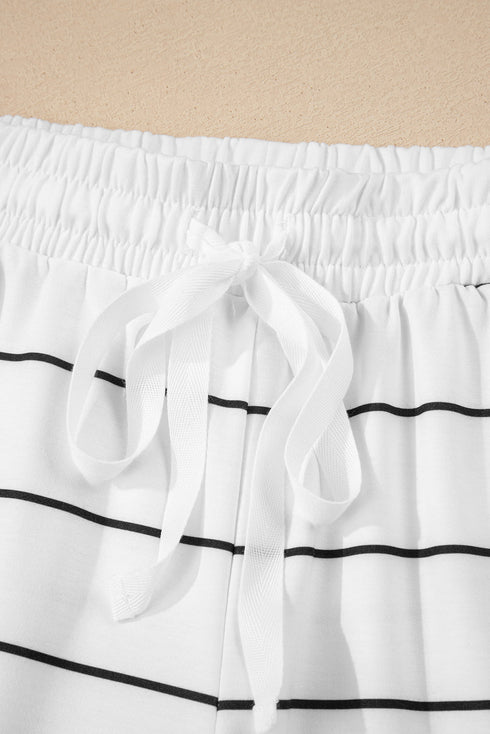 Stripe Print Zip Up Drop Shoulder Pullover Short Set