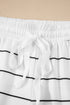 Stripe Print Zip Up Drop Shoulder Pullover Short Set