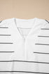 Stripe Print Zip Up Drop Shoulder Pullover Short Set