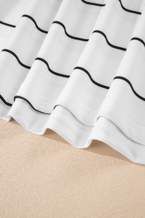 Stripe Print Zip Up Drop Shoulder Pullover Short Set