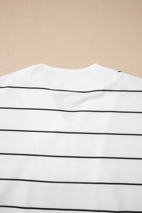 Stripe Print Zip Up Drop Shoulder Pullover Short Set