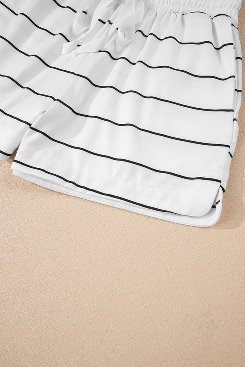 Stripe Print Zip Up Drop Shoulder Pullover Short Set