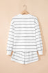 Stripe Print Zip Up Drop Shoulder Pullover Short Set