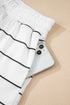 Stripe Print Zip Up Drop Shoulder Pullover Short Set