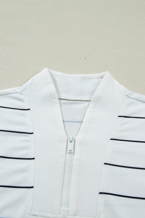 Stripe Print Zip V Neck Sleeveless Tank Top