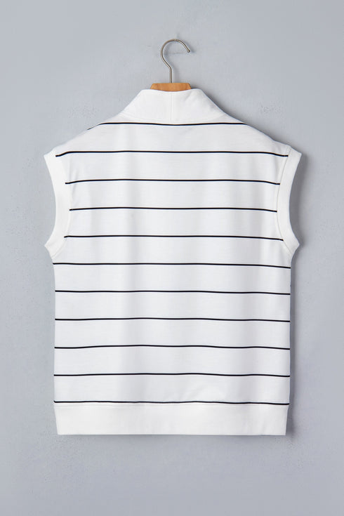 Stripe Print Zip V Neck Sleeveless Tank Top