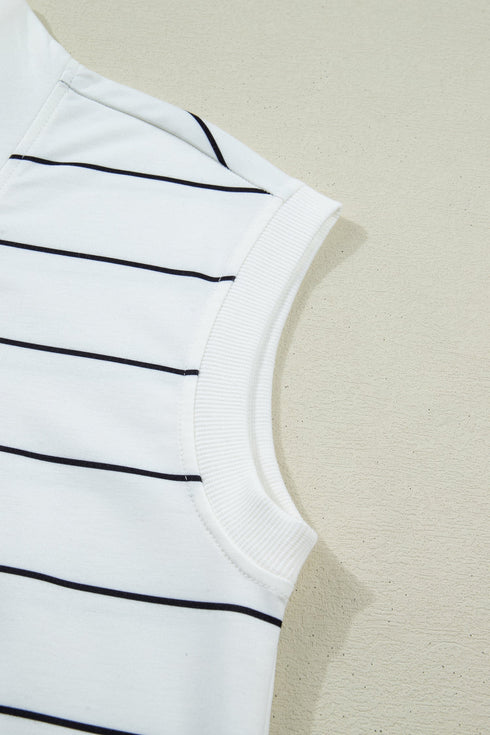 Stripe Print Zip V Neck Sleeveless Tank Top
