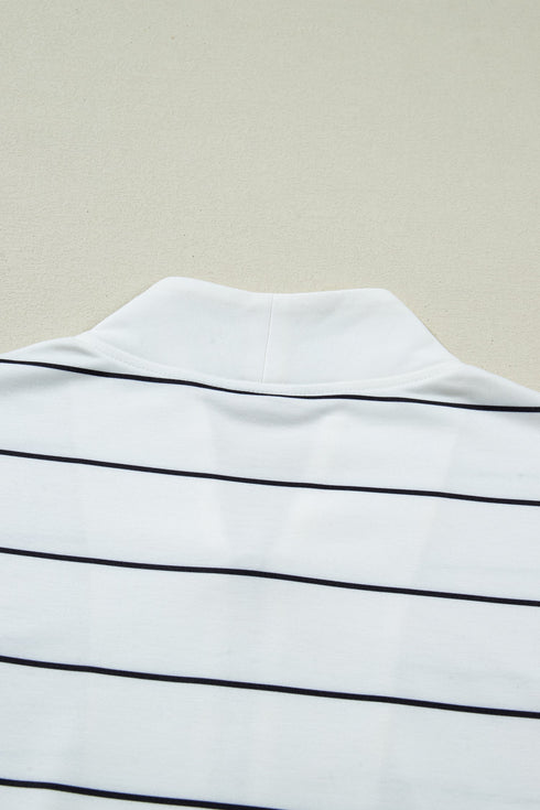 Stripe Print Zip V Neck Sleeveless Tank Top