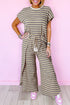Stripe Rainbow Tee Tasseled String Wide Leg Pants Set