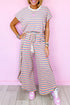 Stripe Rainbow Tee Tasseled String Wide Leg Pants Set