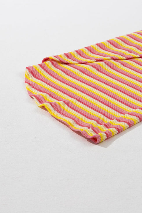 Stripe Rainbow Tee Tasseled String Wide Leg Pants Set