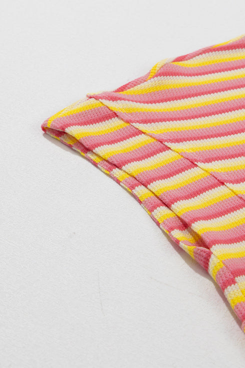 Stripe Rainbow Tee Tasseled String Wide Leg Pants Set