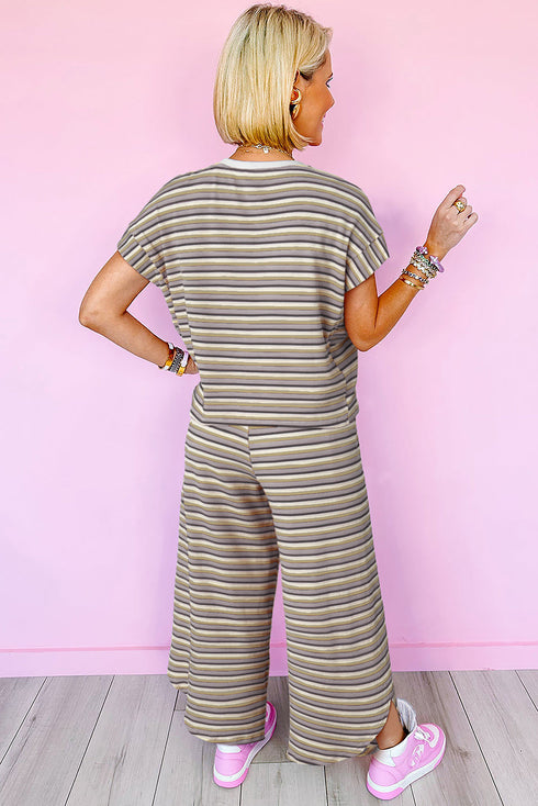 Stripe Rainbow Tee Tasseled String Wide Leg Pants Set