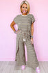 Stripe Rainbow Tee Tasseled String Wide Leg Pants Set