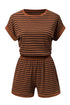 Stripe Ribbed Dolman Tee Elastic Waist Short Set