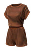 Stripe Ribbed Dolman Tee Elastic Waist Short Set