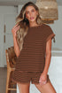 Stripe Ribbed Dolman Tee Elastic Waist Short Set