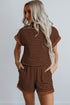 Stripe Ribbed Dolman Tee Elastic Waist Short Set