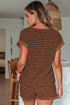 Stripe Ribbed Dolman Tee Elastic Waist Short Set