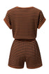 Stripe Ribbed Dolman Tee Elastic Waist Short Set