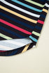 Stripe Ribbed Knit Contrast Trim Short Sleeve Tee