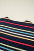 Stripe Ribbed Knit Contrast Trim Short Sleeve Tee