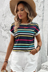 Stripe Ribbed Knit Contrast Trim Short Sleeve Tee