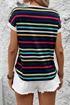 Stripe Ribbed Knit Contrast Trim Short Sleeve Tee