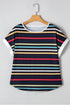 Stripe Ribbed Knit Contrast Trim Short Sleeve Tee