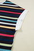 Stripe Ribbed Knit Contrast Trim Short Sleeve Tee