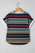 Stripe Ribbed Knit Contrast Trim Short Sleeve Tee