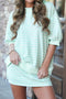 Stripe Ribbed Trim Half Sleeve Top Mini Skort 2Pcs Outfit Dress Set