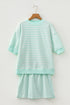 Stripe Ribbed Trim Half Sleeve Top Mini Skort 2Pcs Outfit Dress Set