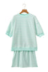 Stripe Ribbed Trim Half Sleeve Top Mini Skort 2Pcs Outfit Dress Set