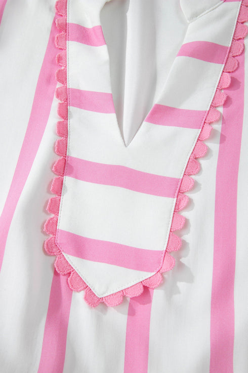 Stripe Rick Rack V Neck Puff Sleeve Tiered Maxi Dress
