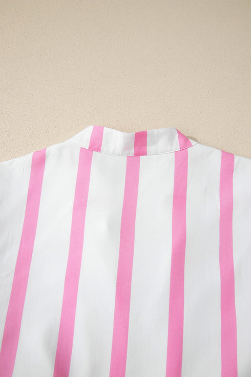 Stripe Rick Rack V Neck Puff Sleeve Tiered Maxi Dress