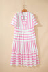 Stripe Rick Rack V Neck Puff Sleeve Tiered Maxi Dress
