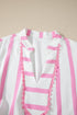Stripe Rick Rack V Neck Puff Sleeve Tiered Maxi Dress