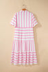 Stripe Rick Rack V Neck Puff Sleeve Tiered Maxi Dress